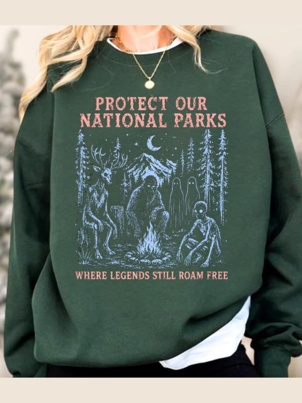 Protect Our National Parks Dark Forest Green Graphic Sweatshirt